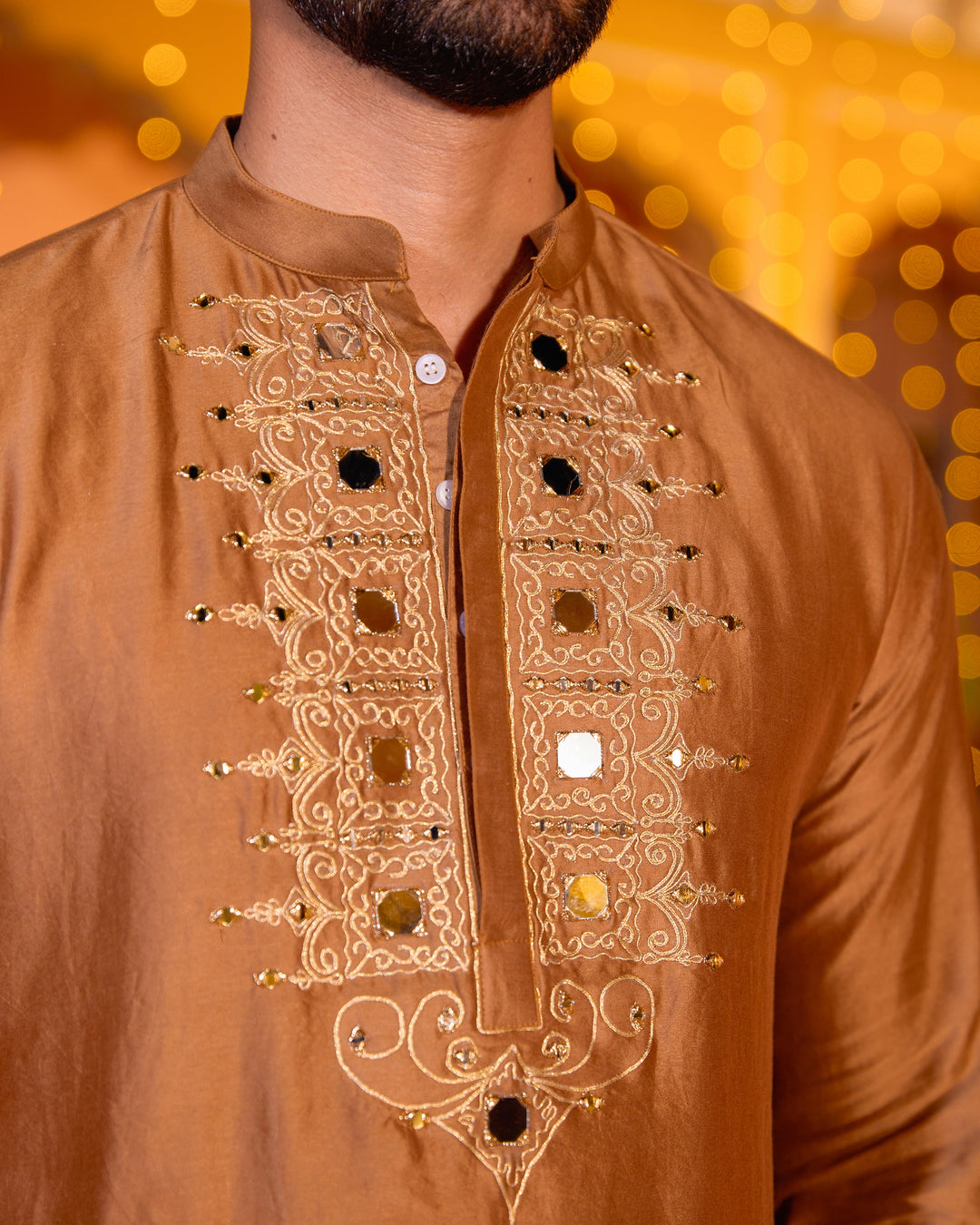 Divakar Brown Chanderi Embroidered Kurta