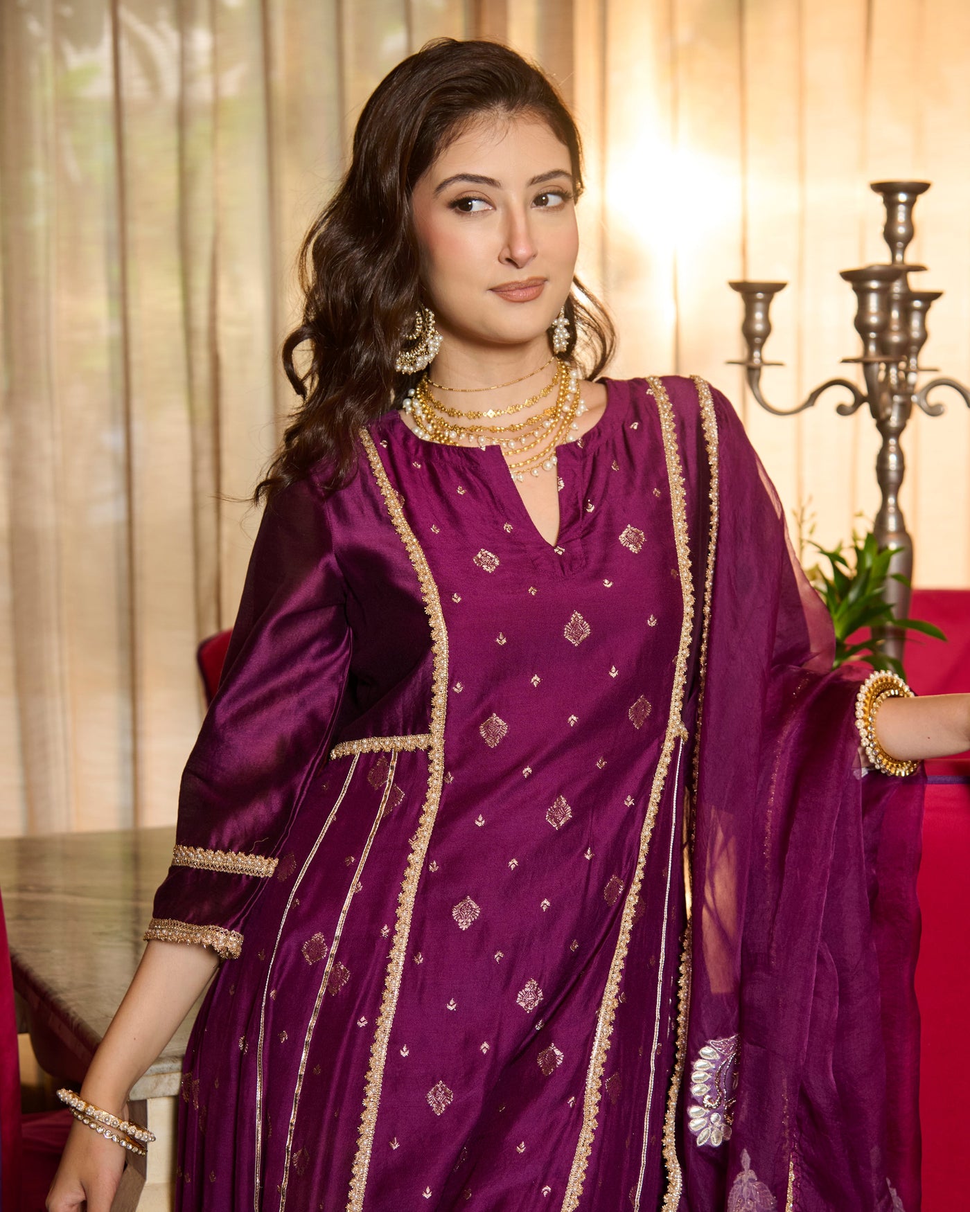 Bhautik Purple Jacquard Suit Set