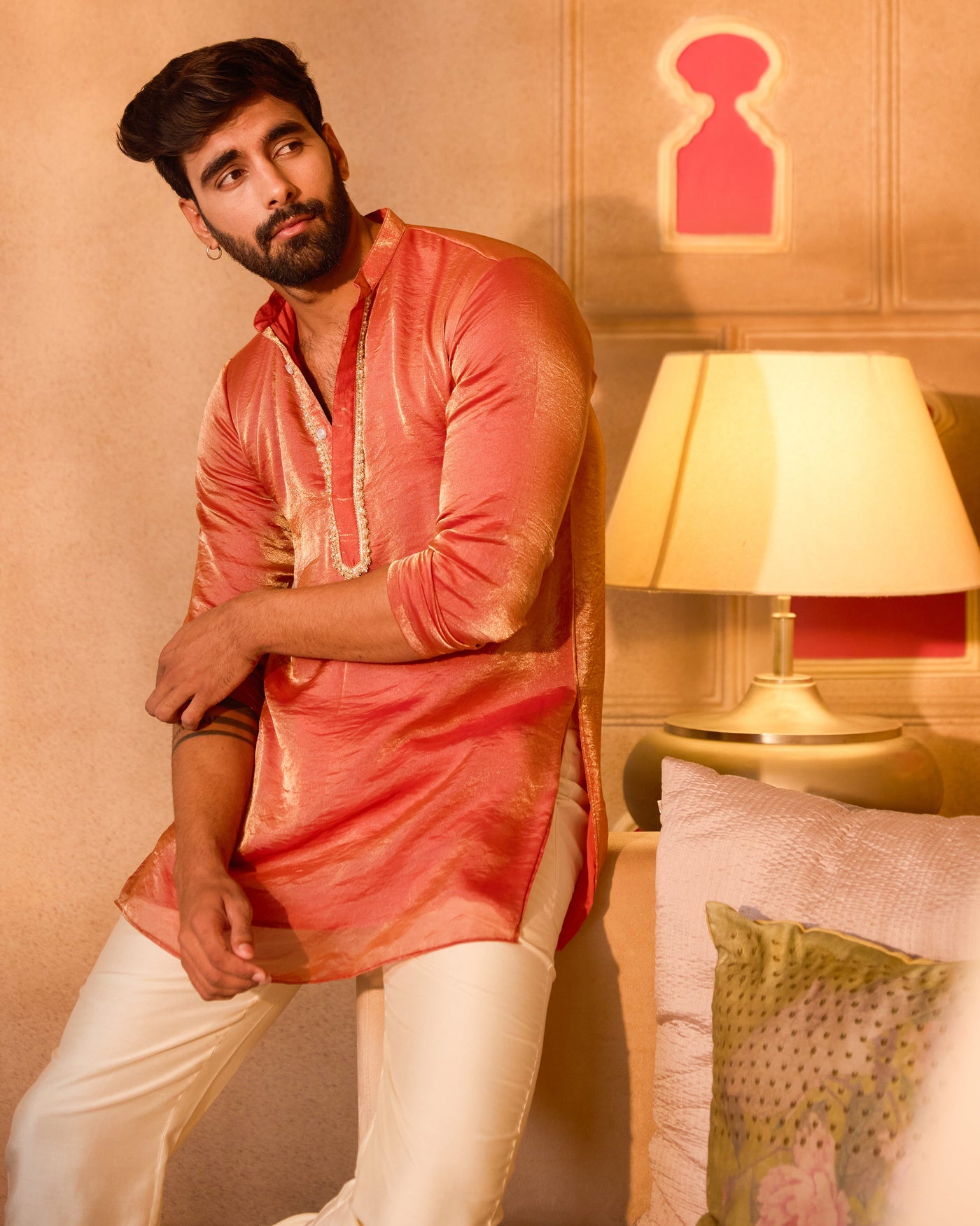 Veerang Orange Tissue Kurta