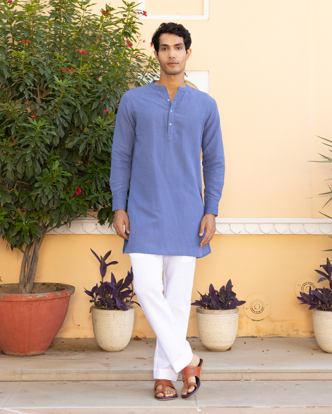 Prabal Blue Solid Cotton Flex Kurta
