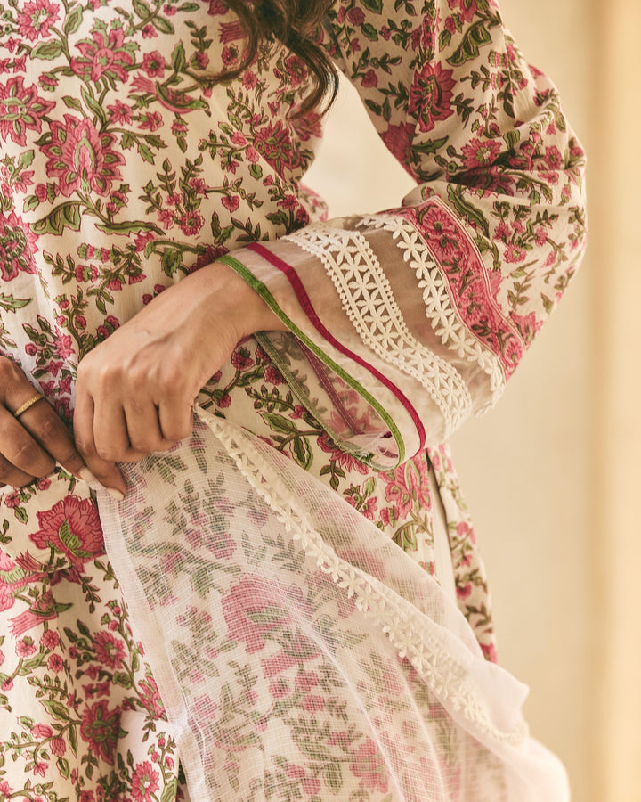 Sasha White Cotton Printed Suit Set