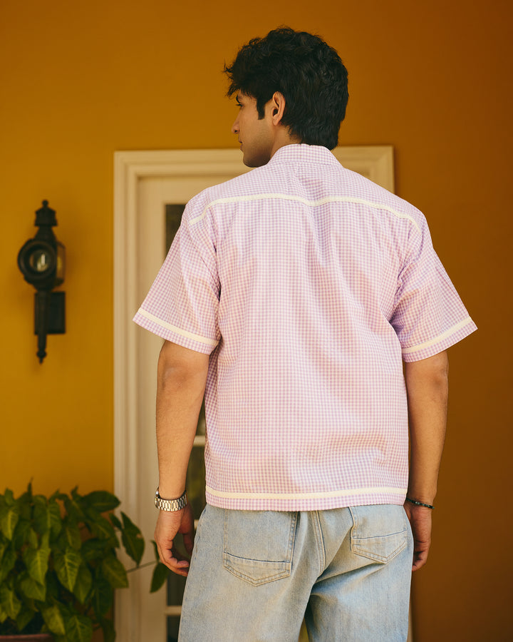 Kael Purple Embroidered Cotton Checks Printed Shirt