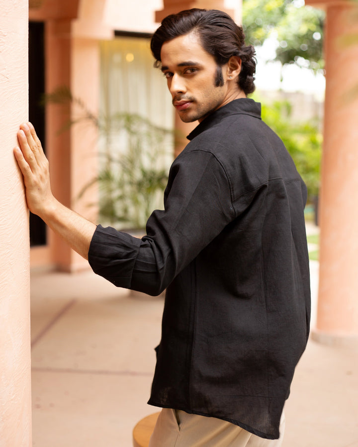 Zyler Black Cotton Flex Solid Shirt