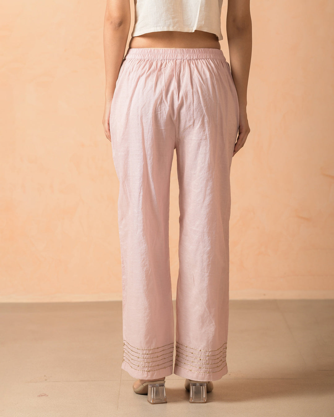 Ilara Pink Chanderi Embroidered Straight Pants