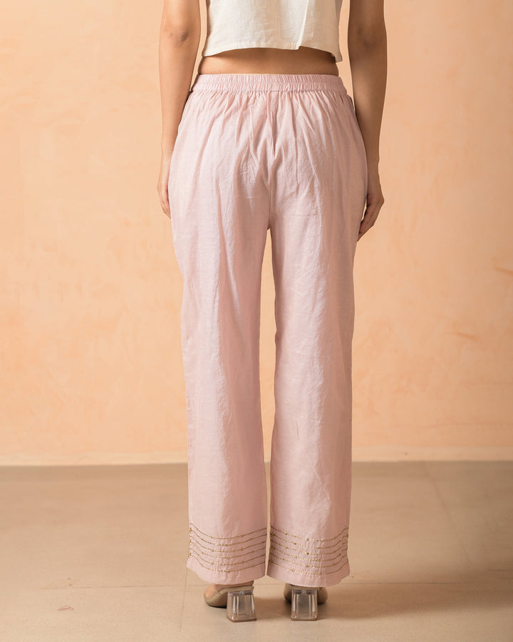 Ilara Pink Chanderi Embroidered Straight Pants