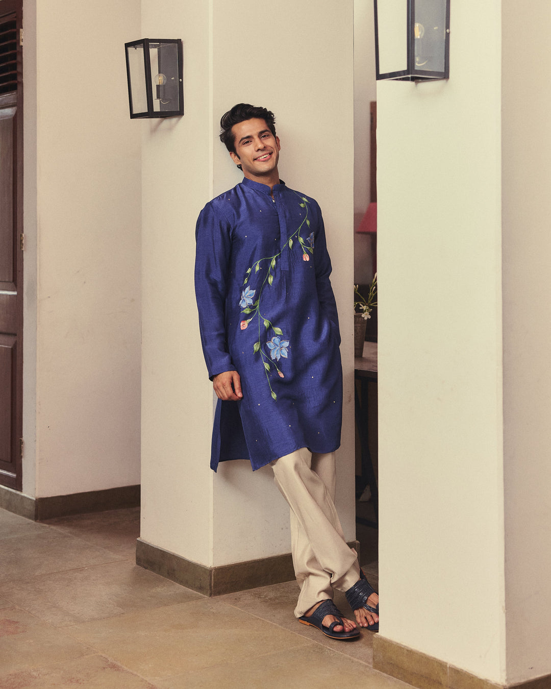 Rivaan Blue Handpainted Silk Kurta