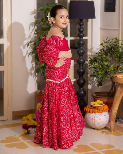 Nayra Pink Bandhani Chanderi Lehenga Set