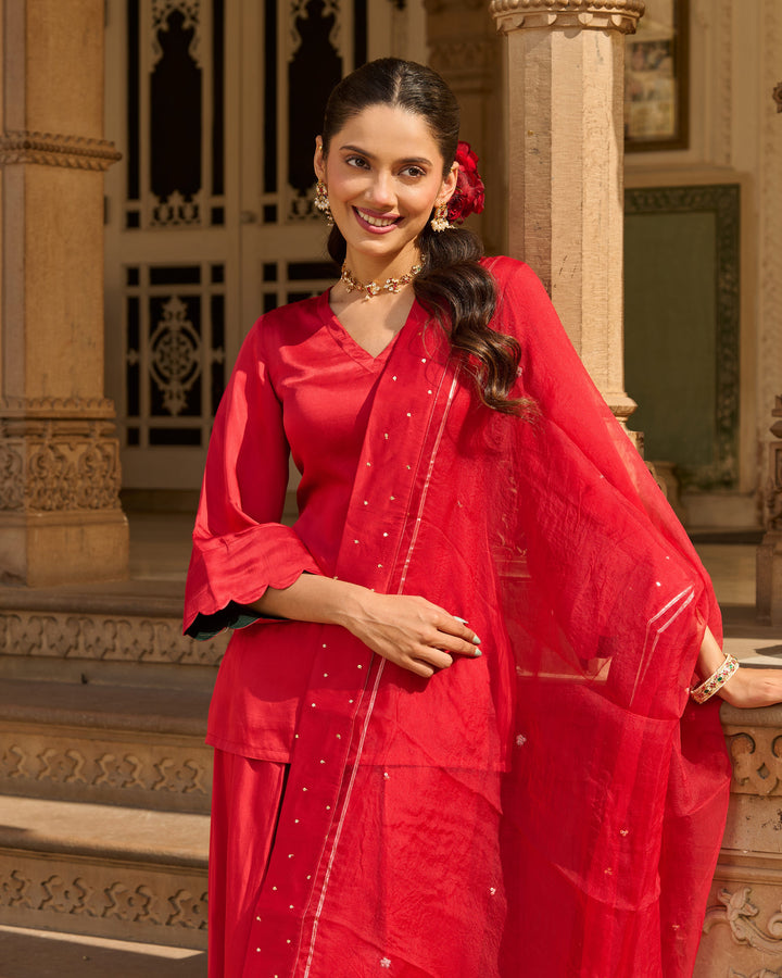 Flux Red Solid Satin Farsi Salwar Set