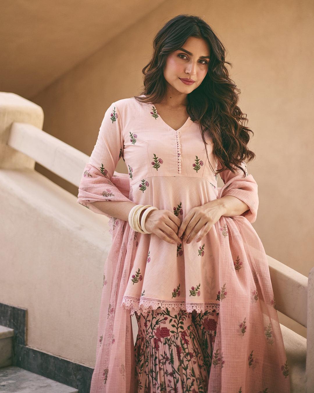 Mitya Powder Pink Cotton Printed Sharara Set