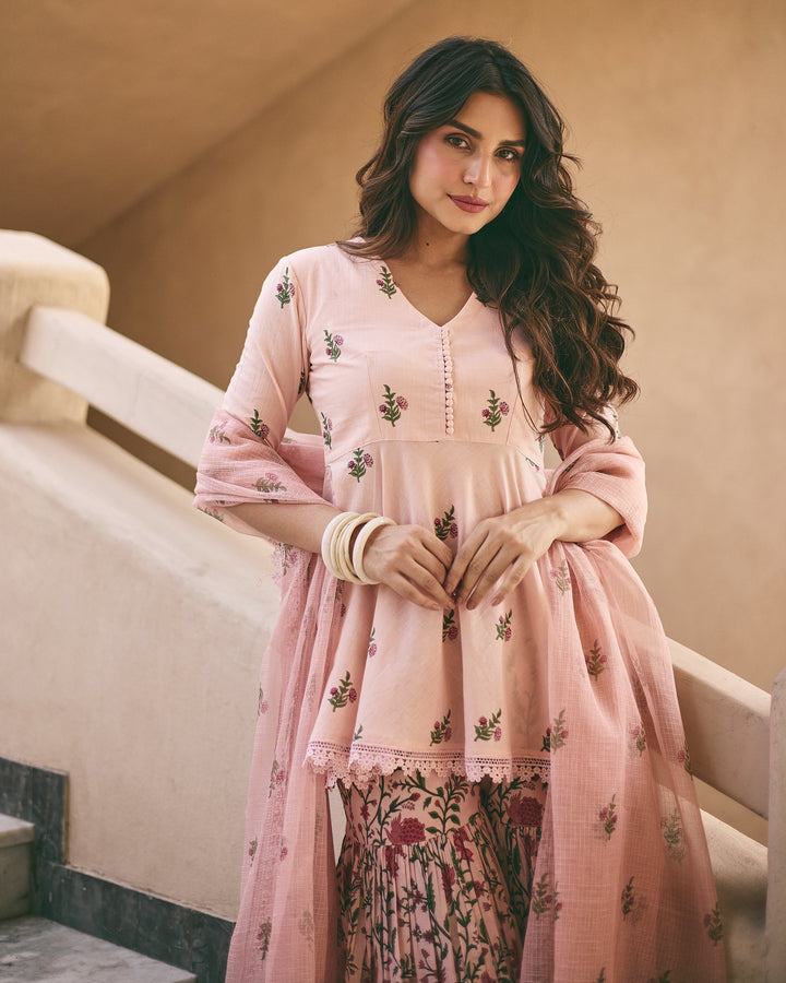 Mitya Powder Pink Cotton Printed Sharara Set