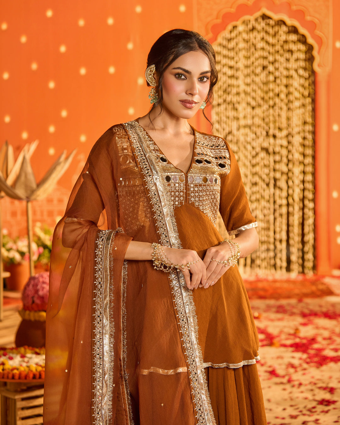 Shree Brown Embroidered Crush Suit Set