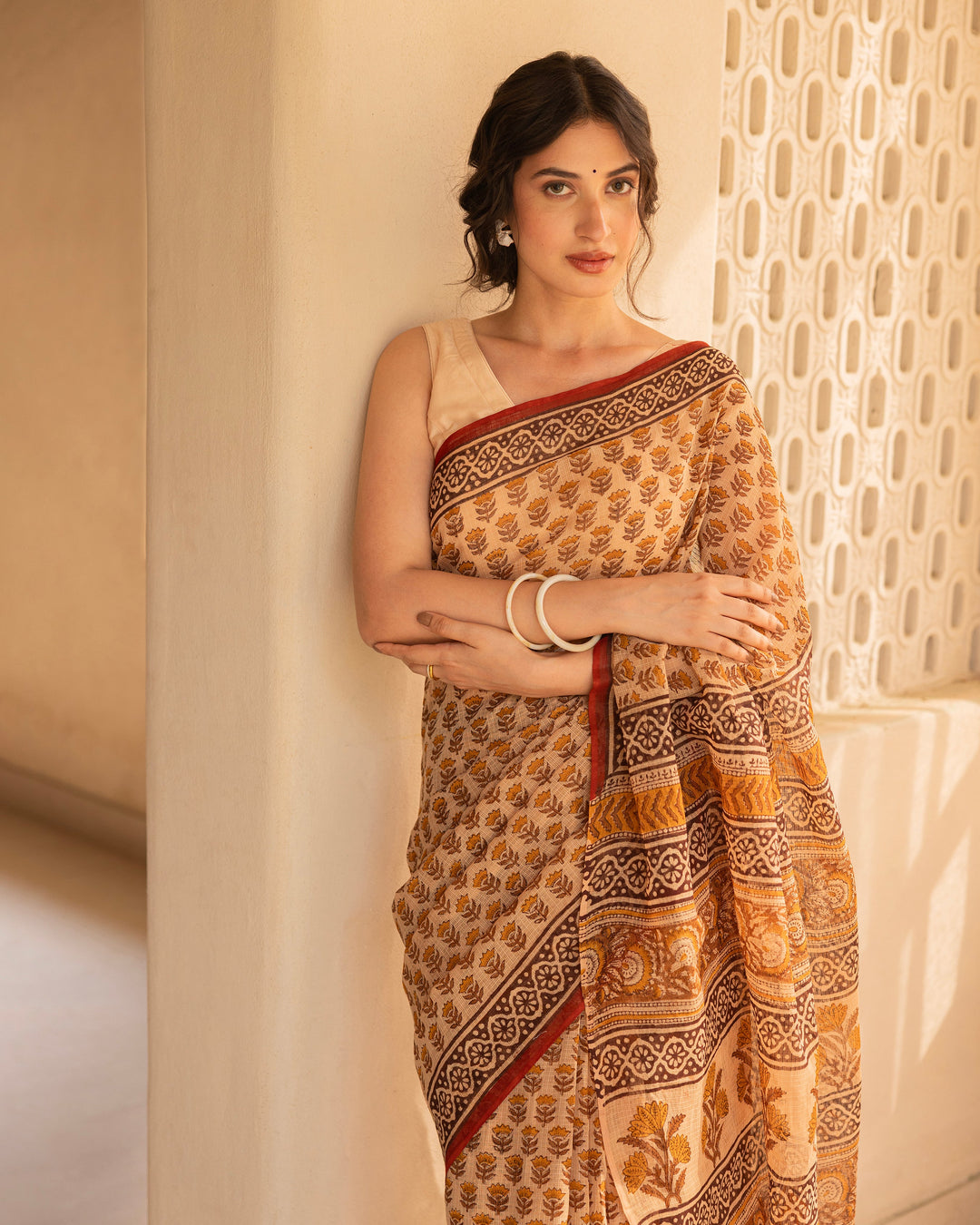 Gul Beige Doria Printed Saree