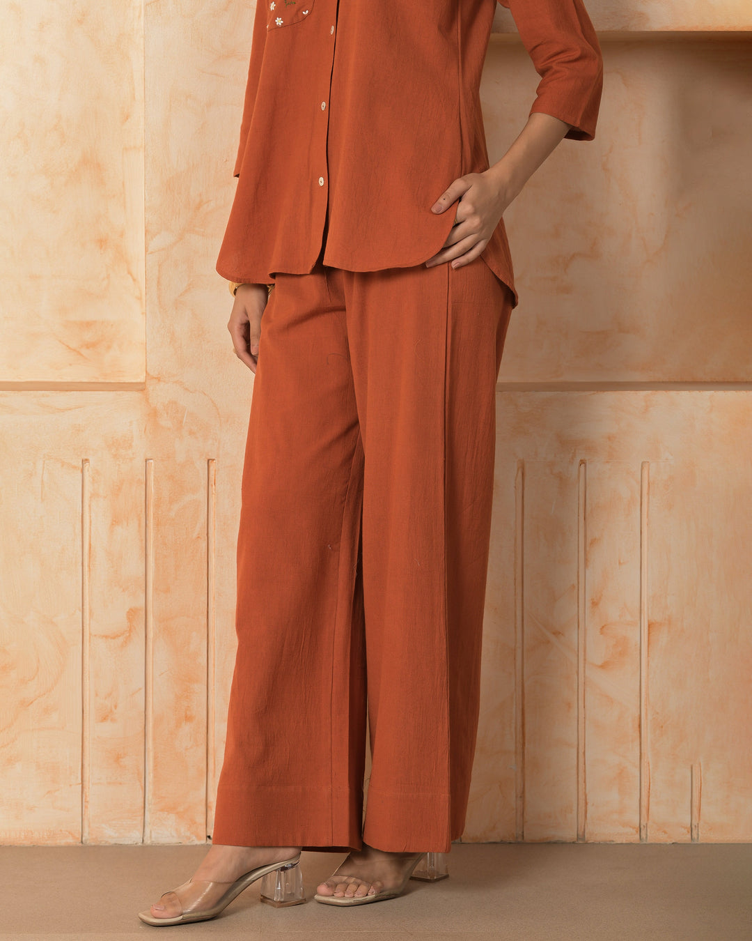 Amethyst Orange Embroidered Cotton Flex Coord Set