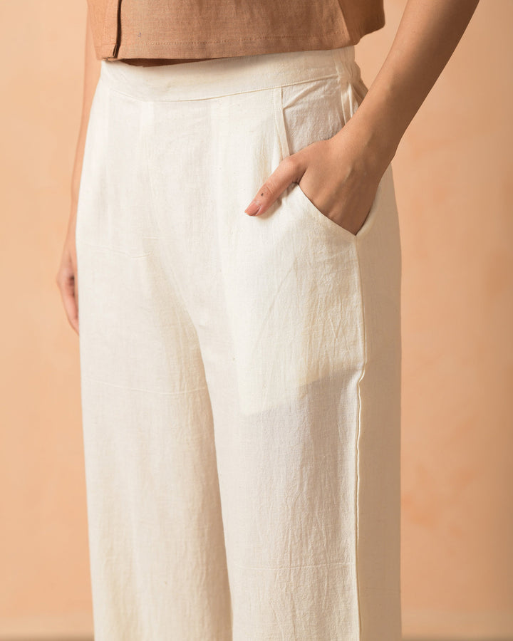 Yaira Cream Cotton Flex Solid Straight Pants