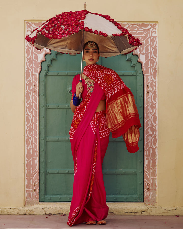 Koyal Pink Kajol Bandhej Silk Saree