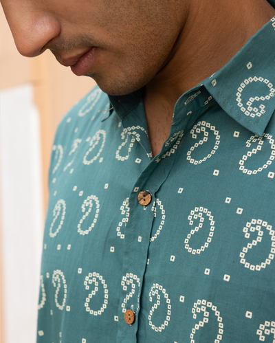 Eshaan Sage Bandhani Cotton Shirt
