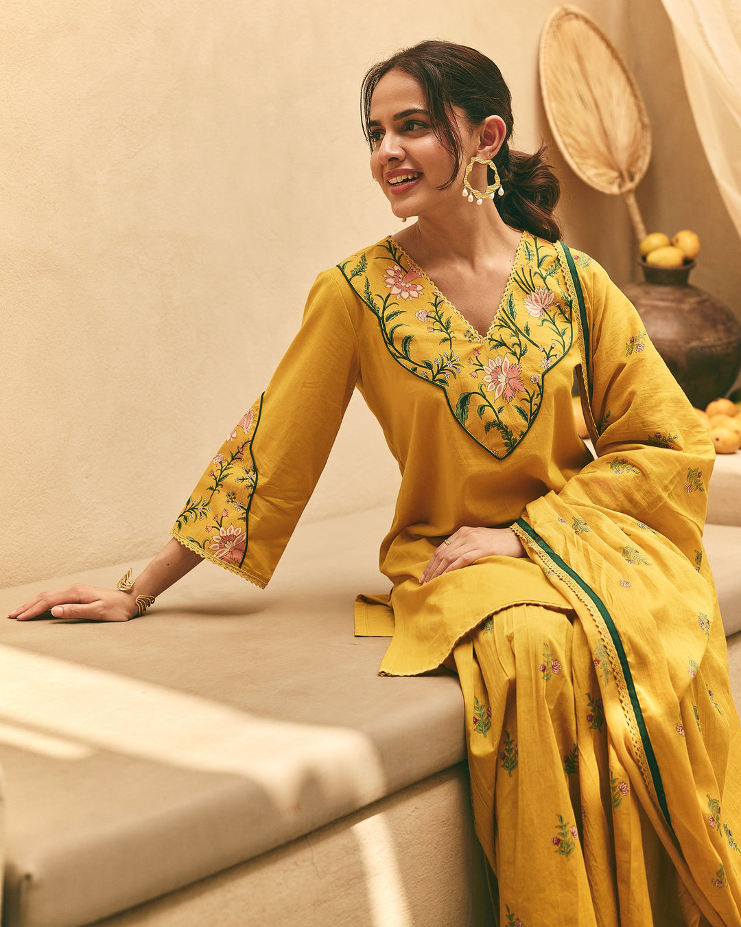 Sima Mustard Cotton Printed Sharara Set