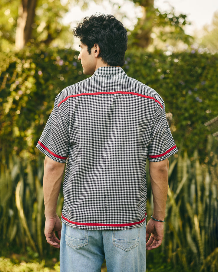 Zayd Black Embroidered Cotton Checks Printed Shirt