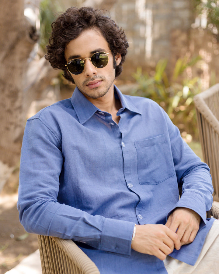 Xavian Blue Cotton Flex Solid Shirt