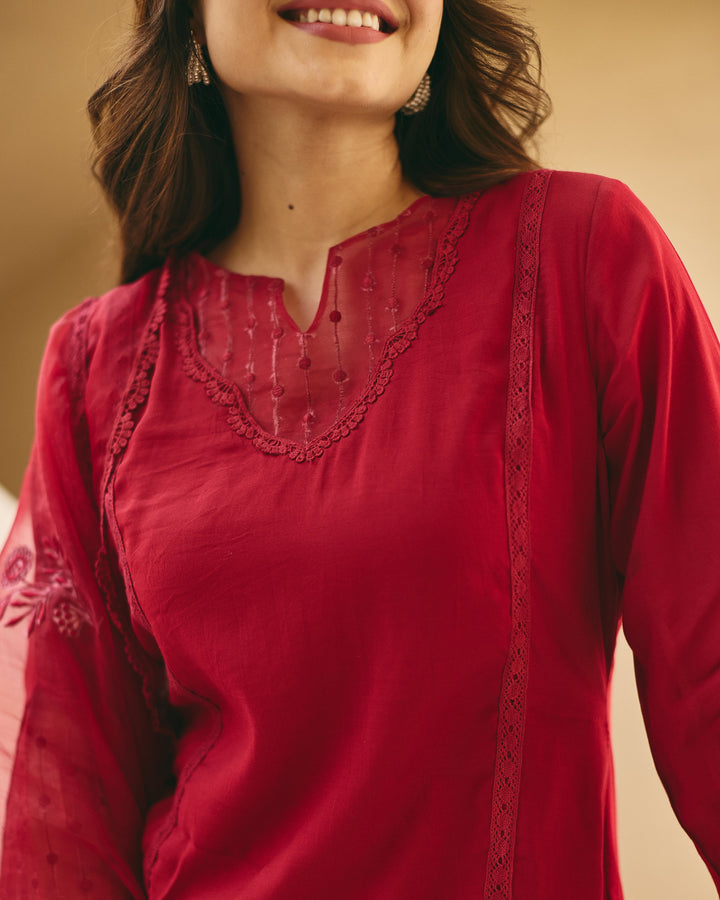 Irina Maroon Cotton Printed Suit Set