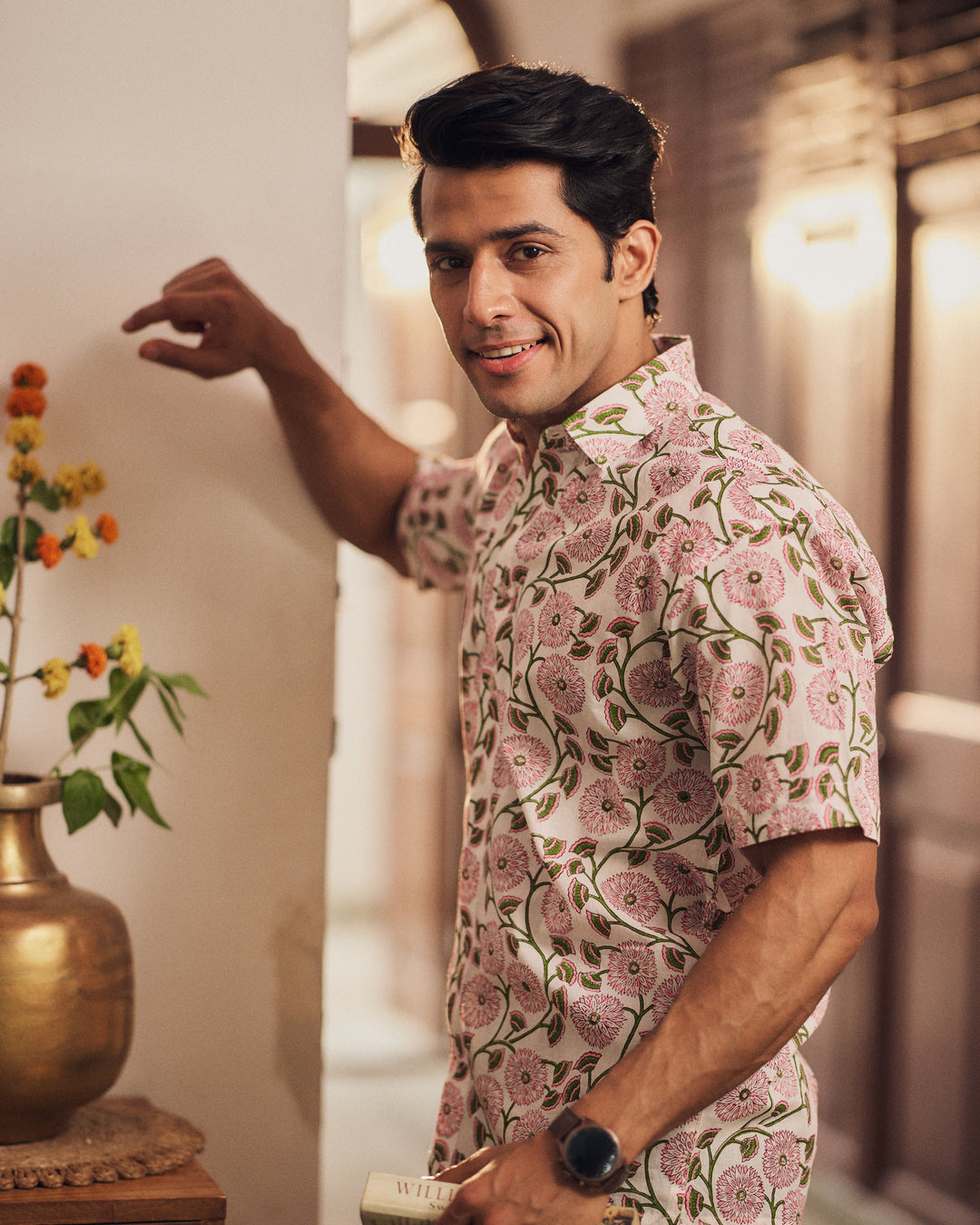Raghav Off White Printed Cotton Shirt