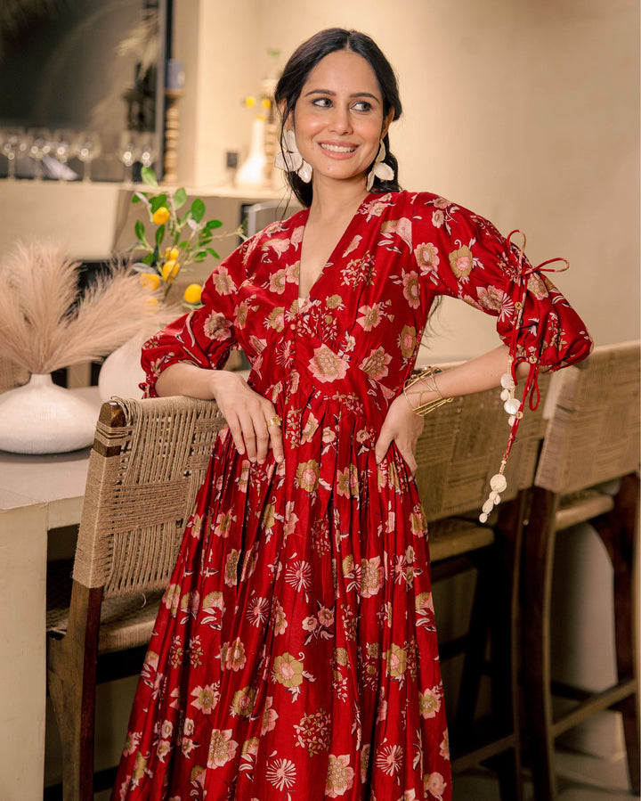 Sherrie Haze Red Cotton Printed Dress