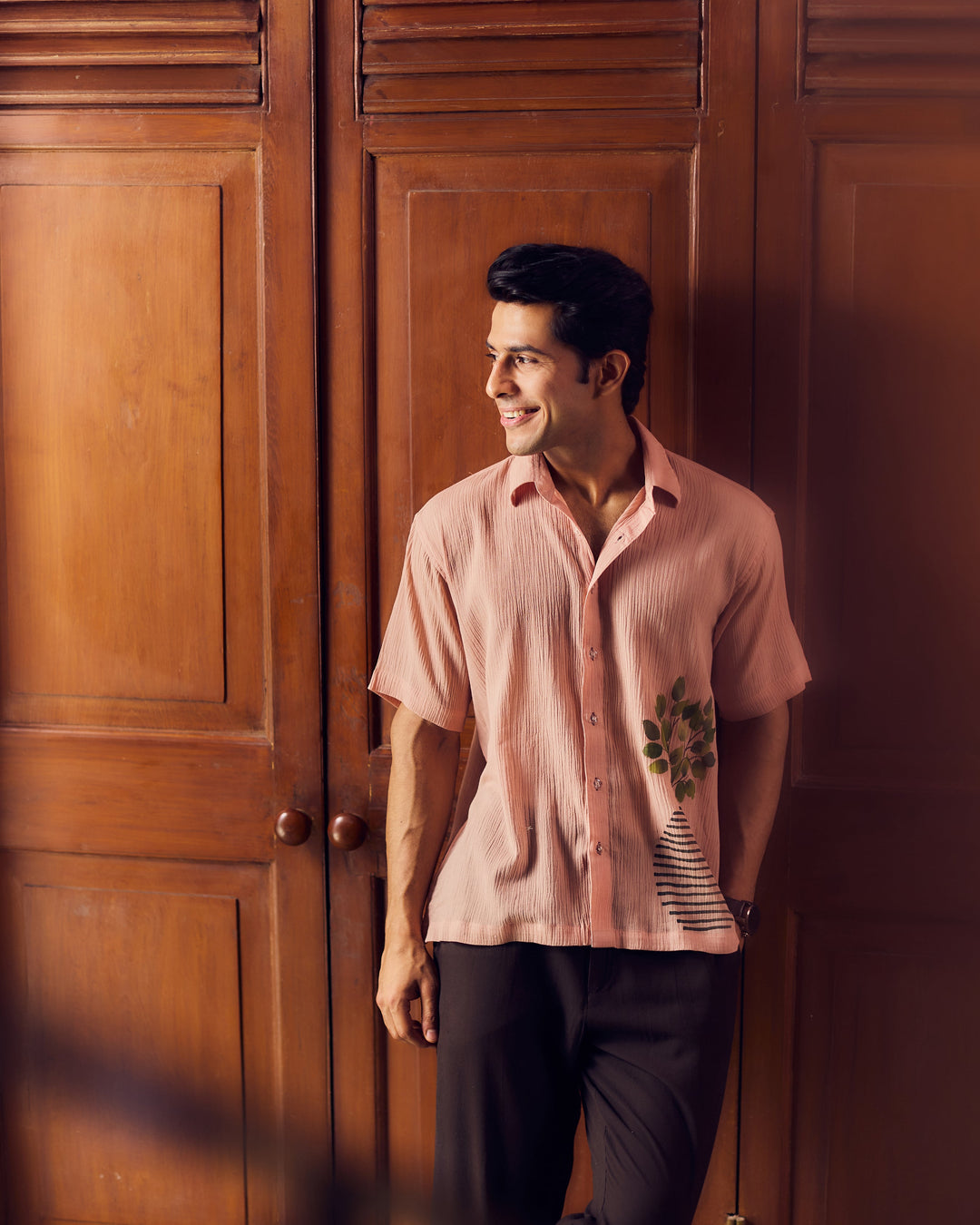 Nikhil Beige Cotton Crush Handpainted Shirt
