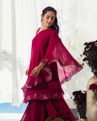 Wine Whisper Embroidered Georgette Coord Set