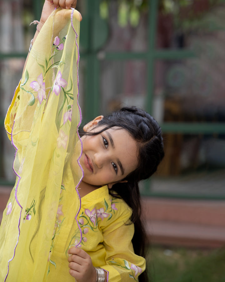 Calendula Yellow Handpainted Chanderi Suit Set