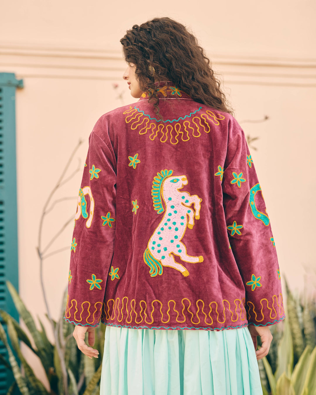 Burgessa Maroon Velvet Suzani Jacket