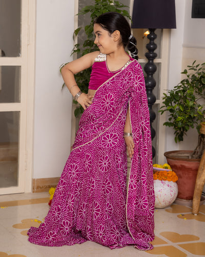 Mahi Purple Bandhani Crepe Pre Draped Saree