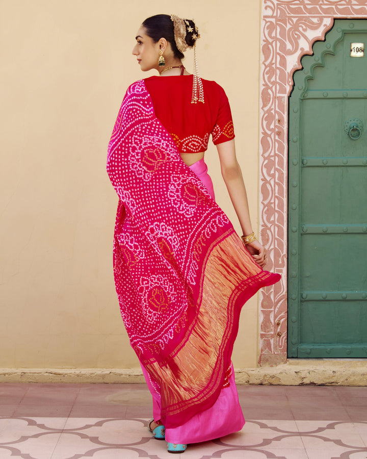 Dhara Pink Kajol Bandhej Silk Saree