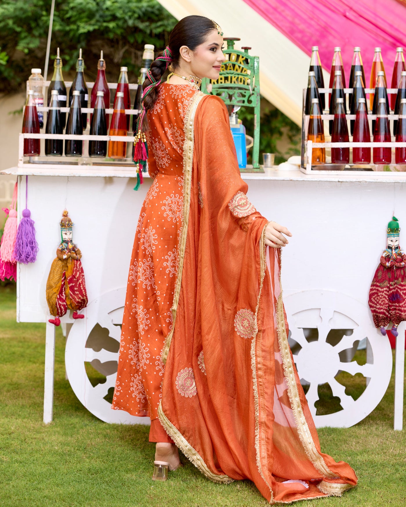 Kahani Orange Bandhani Chanderi Suit Set