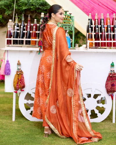 Kahani Orange Bandhani Chanderi Suit Set