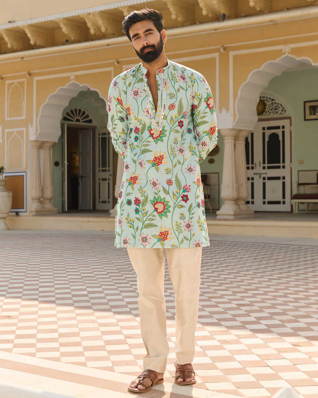 Mihir Blue Printed Chanderi Kurta