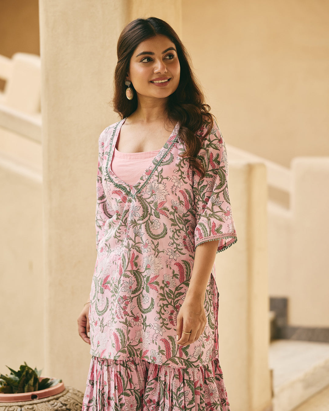Ander Pink Cotton Printed Kurta Sharara Set