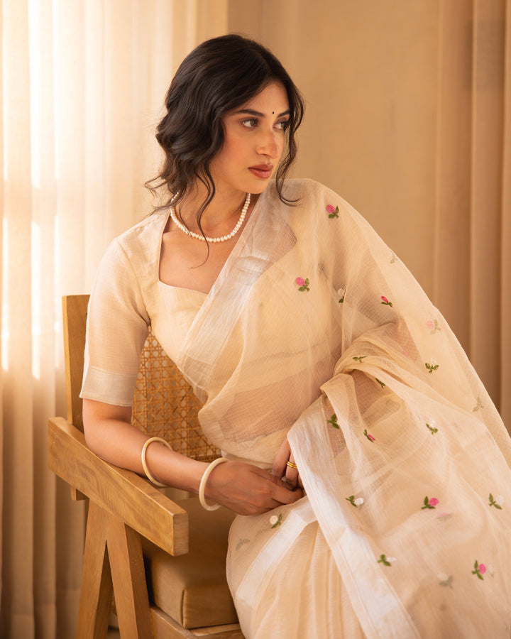 Lika Beige Doria Embroidered Saree