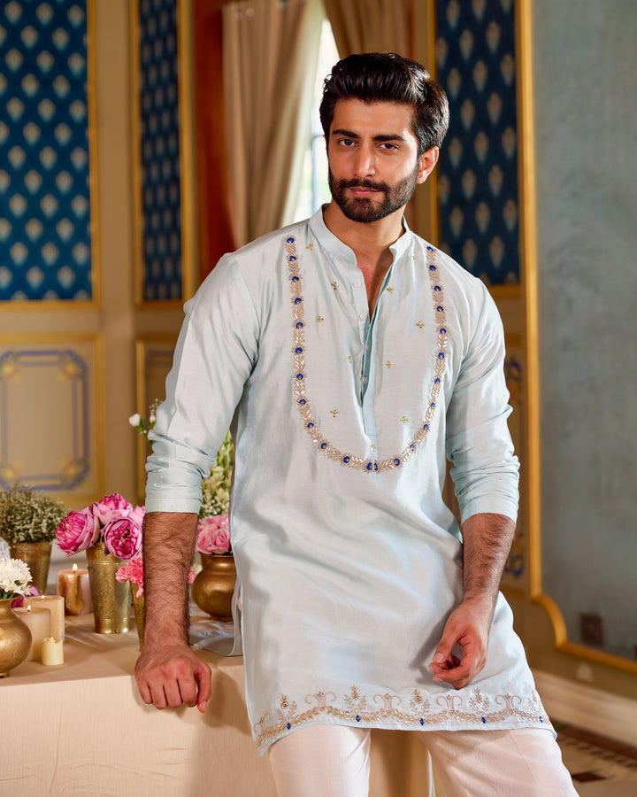 Mangal Blue Chanderi Embroidered Kurta