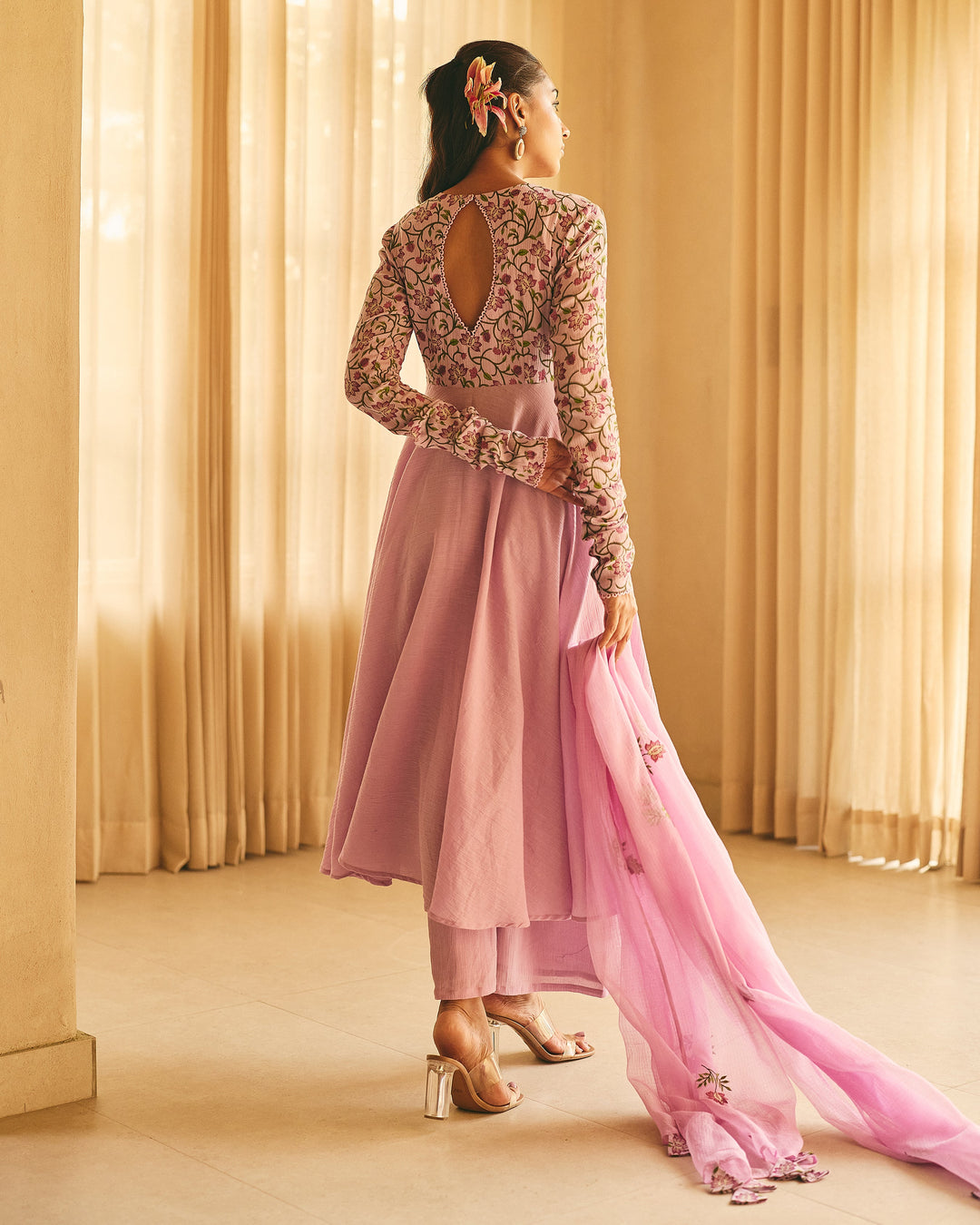 Kridha Lavender Cotton Crush Printed Suit Set