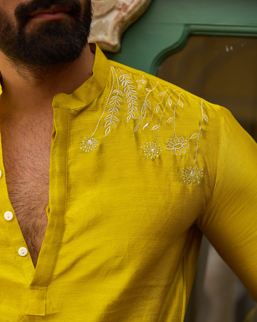 Sourabh Yellow Chanderi Embroidered Kurta
