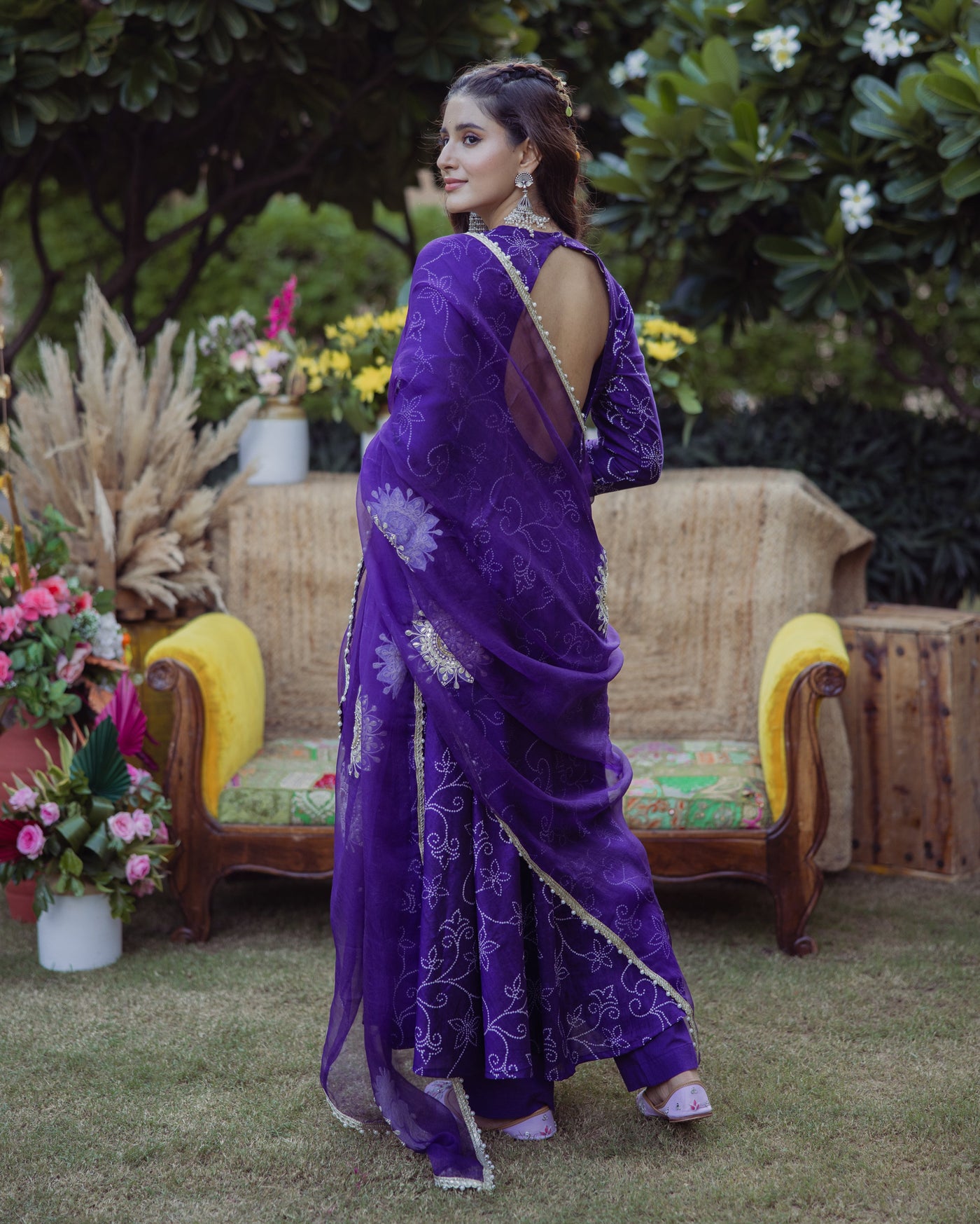 Anuraag Purple Bandhani Muslin Suit Set