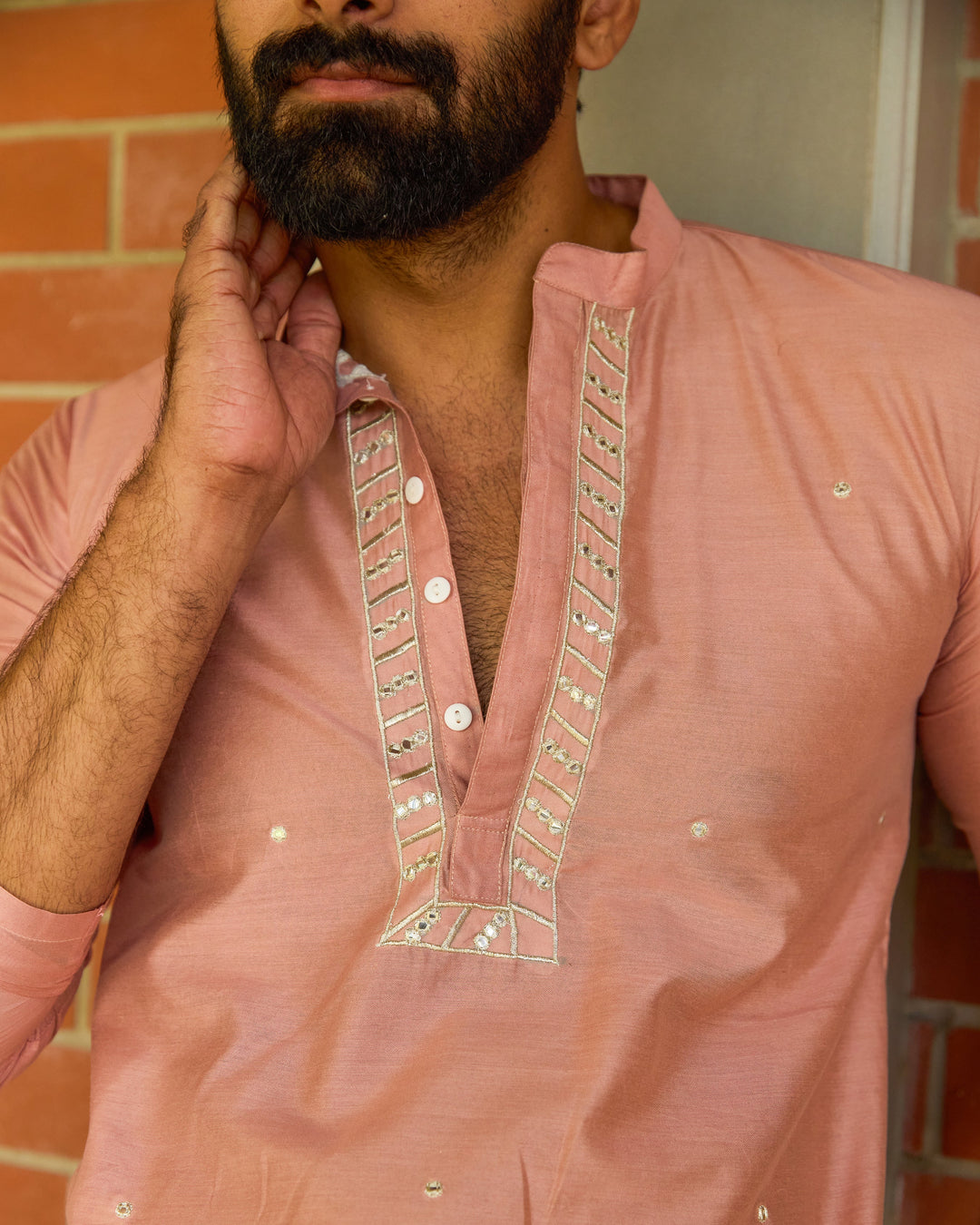 Keshav Peach Embroidered Chanderi Kurta