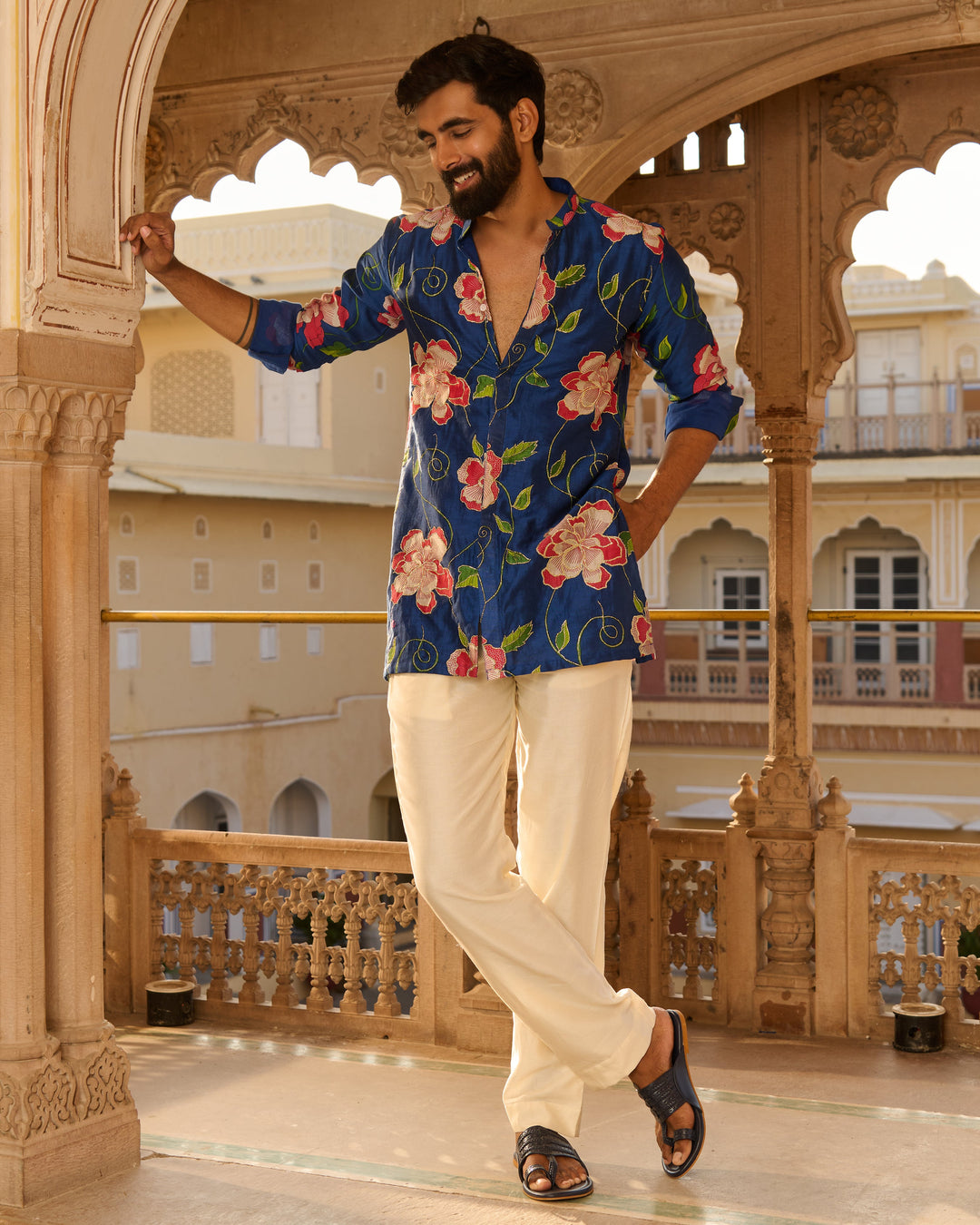 Kabir Blue Printed Chanderi Kurta