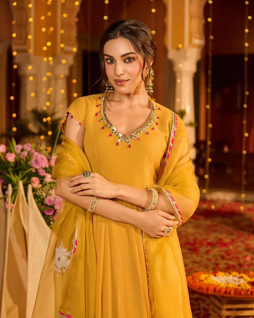Ujjvika Mustard Embroidered Georgette Suit Set