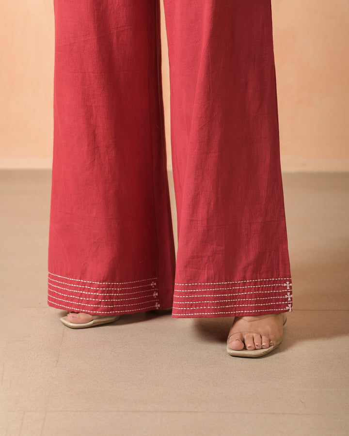 Brisa Red Flex Embroidered Flared Pants