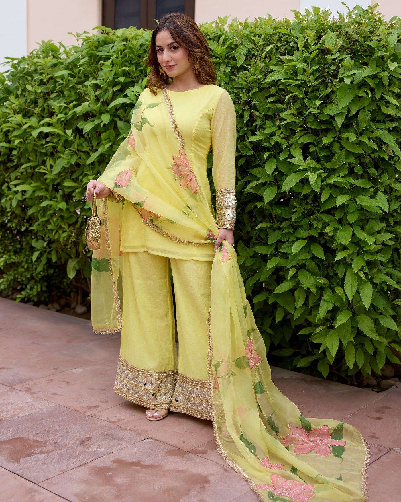 Jaswanti Yellow Handpainted Chanderi Suit Set 