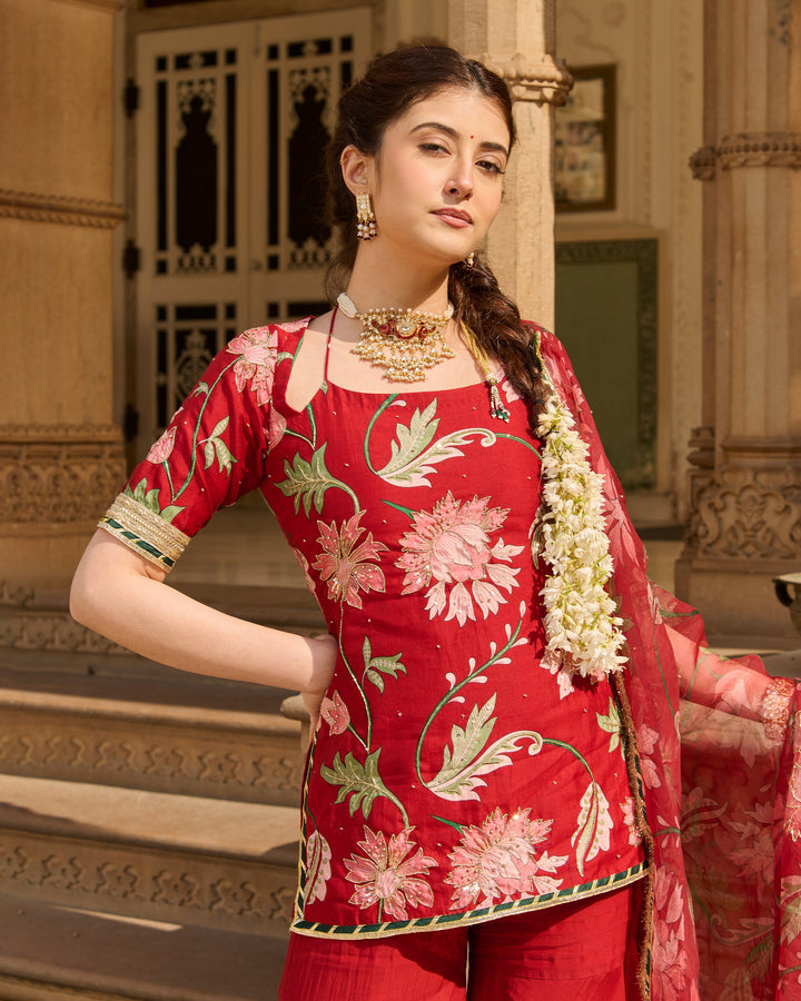 Shaan Maroon Printed Chanderi Sharara Set
