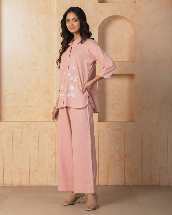 Opalyn Pink Embroidered Cotton Flex Coord Set
