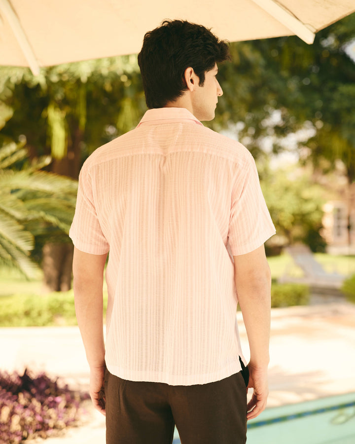 Piko Pink Cotton Dobby Embroidered Shirt