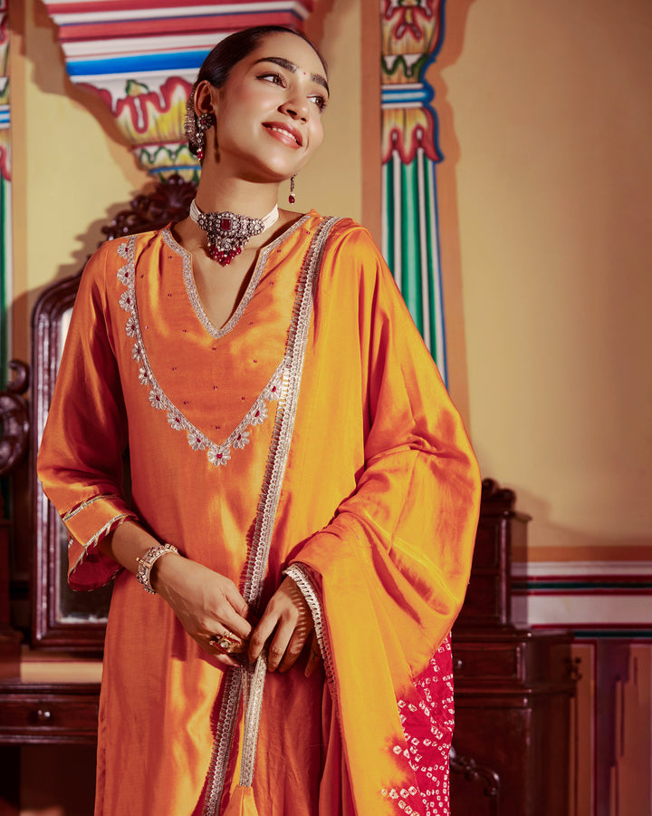 Veera Mustard Embroidered Chanderi Suit Set